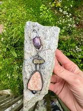 Load image into Gallery viewer, Star Ruby, Raw Pyrite and Sunstone Sterling silver pendant

