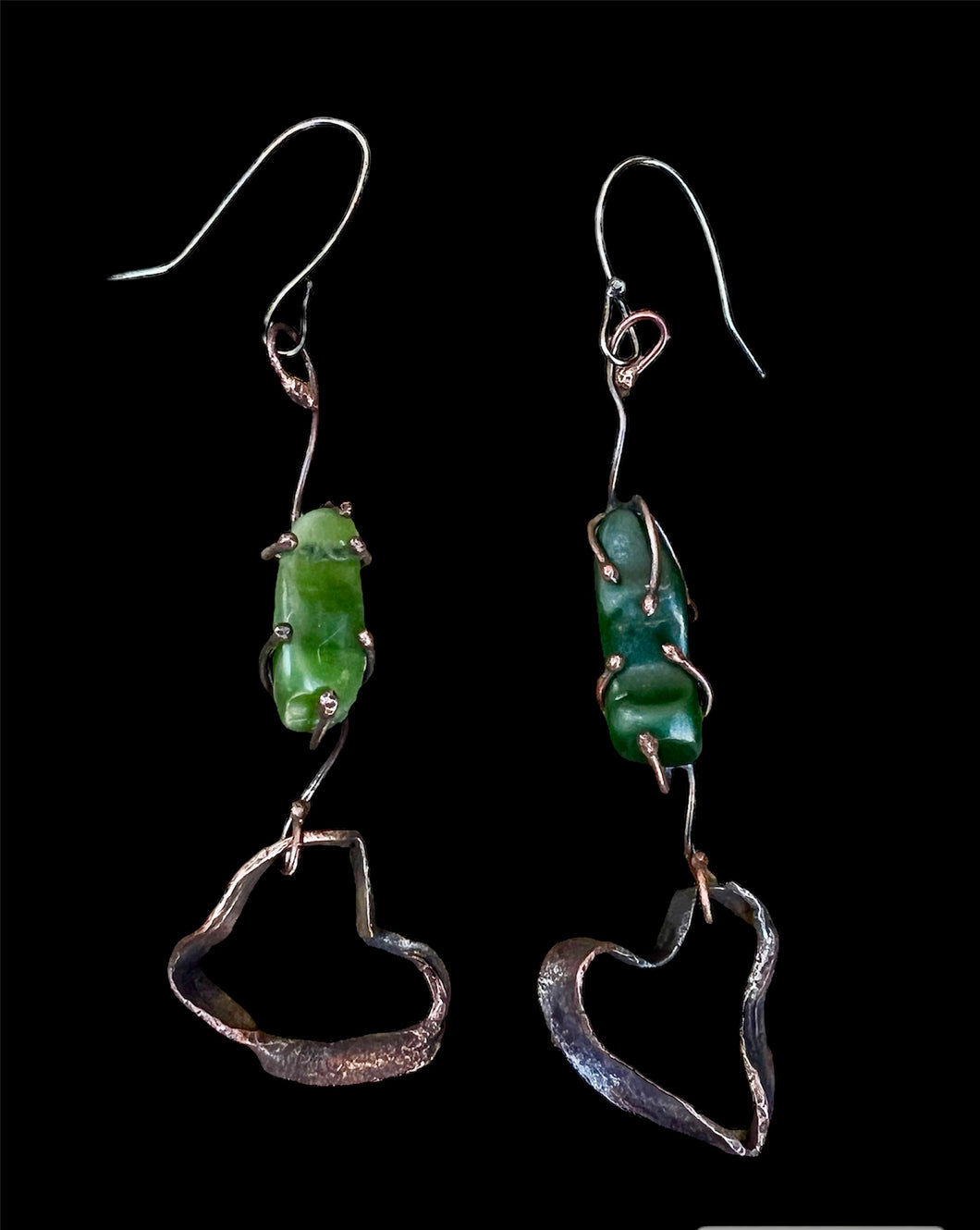 Copper Emerald Heart Earrings