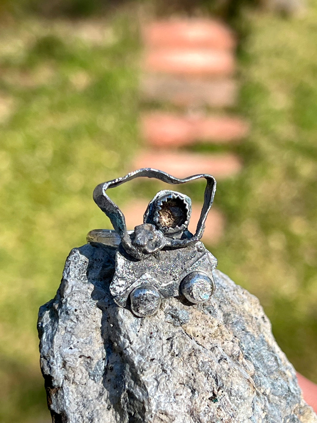 Smoky Quartz Sterling silver sculptural ring