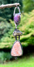 Load image into Gallery viewer, Star Ruby, Raw Pyrite and Sunstone Sterling silver pendant
