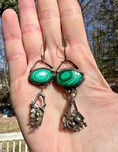 Load image into Gallery viewer, Malachite character Sterling silver earrings
