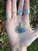 Load image into Gallery viewer, Aquamarine Sterling silver evil eye pendant
