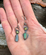 Load image into Gallery viewer, Kyanite, Chrysoprase and Peridot Sterling Silver Earrings
