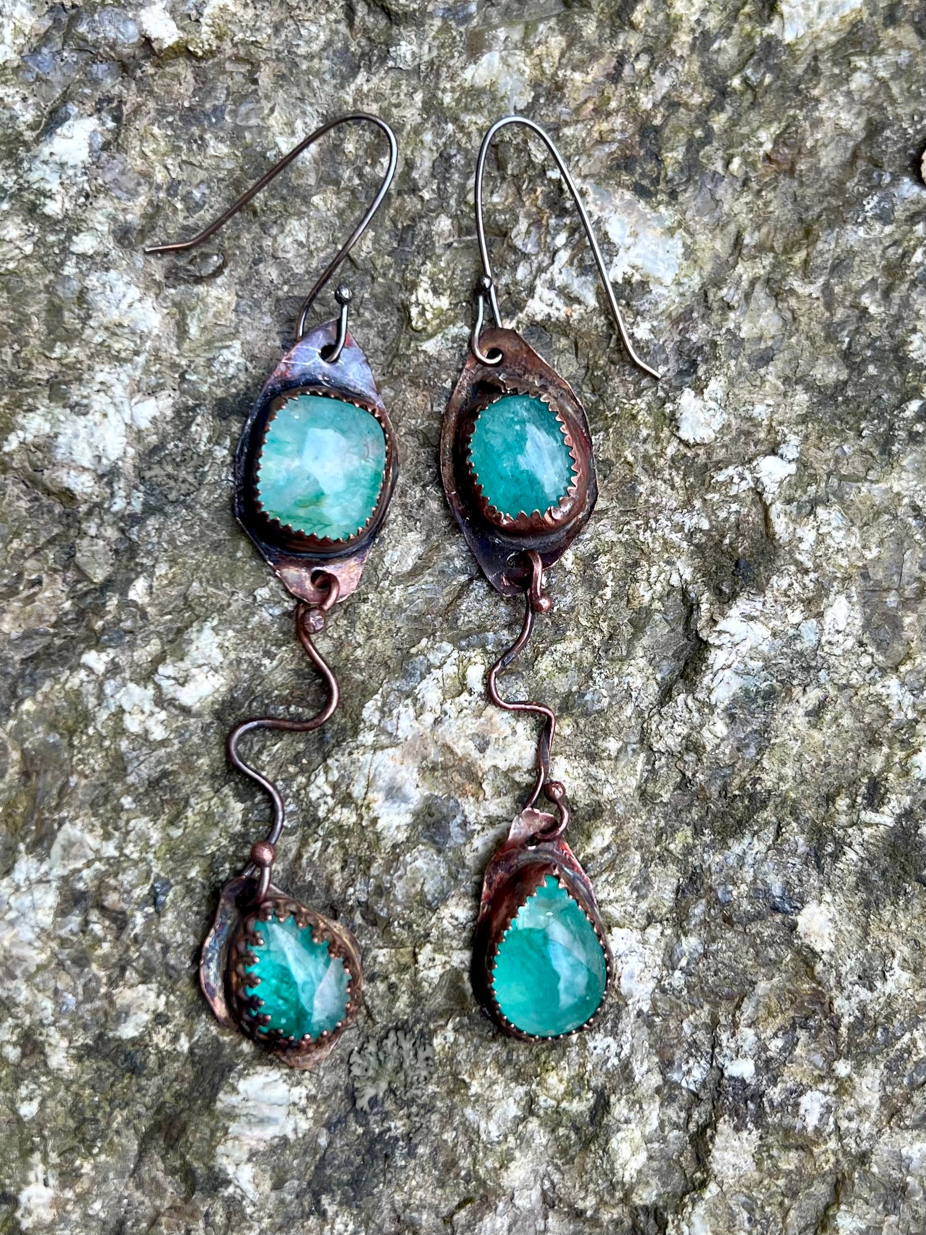 Turquoise Brass Wrapped Earrings Turquoise Brass Wrapped Earrings