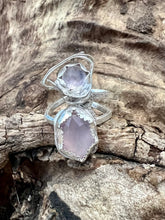 Load image into Gallery viewer, Rose Quartz and chalcedony Sterling silver adjustable ring
