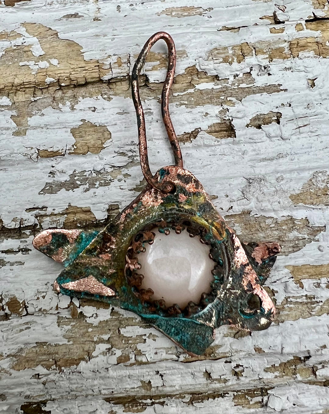 Copper moonstone Jewish star pendant