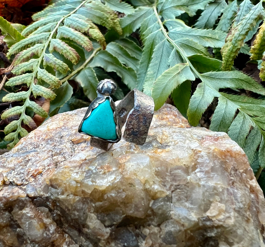 Bandit mine turquoise sterling silver wrap adjustable ring