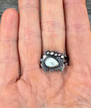 Load image into Gallery viewer, Aquamarine, sterling silver adjustable evil eye ring
