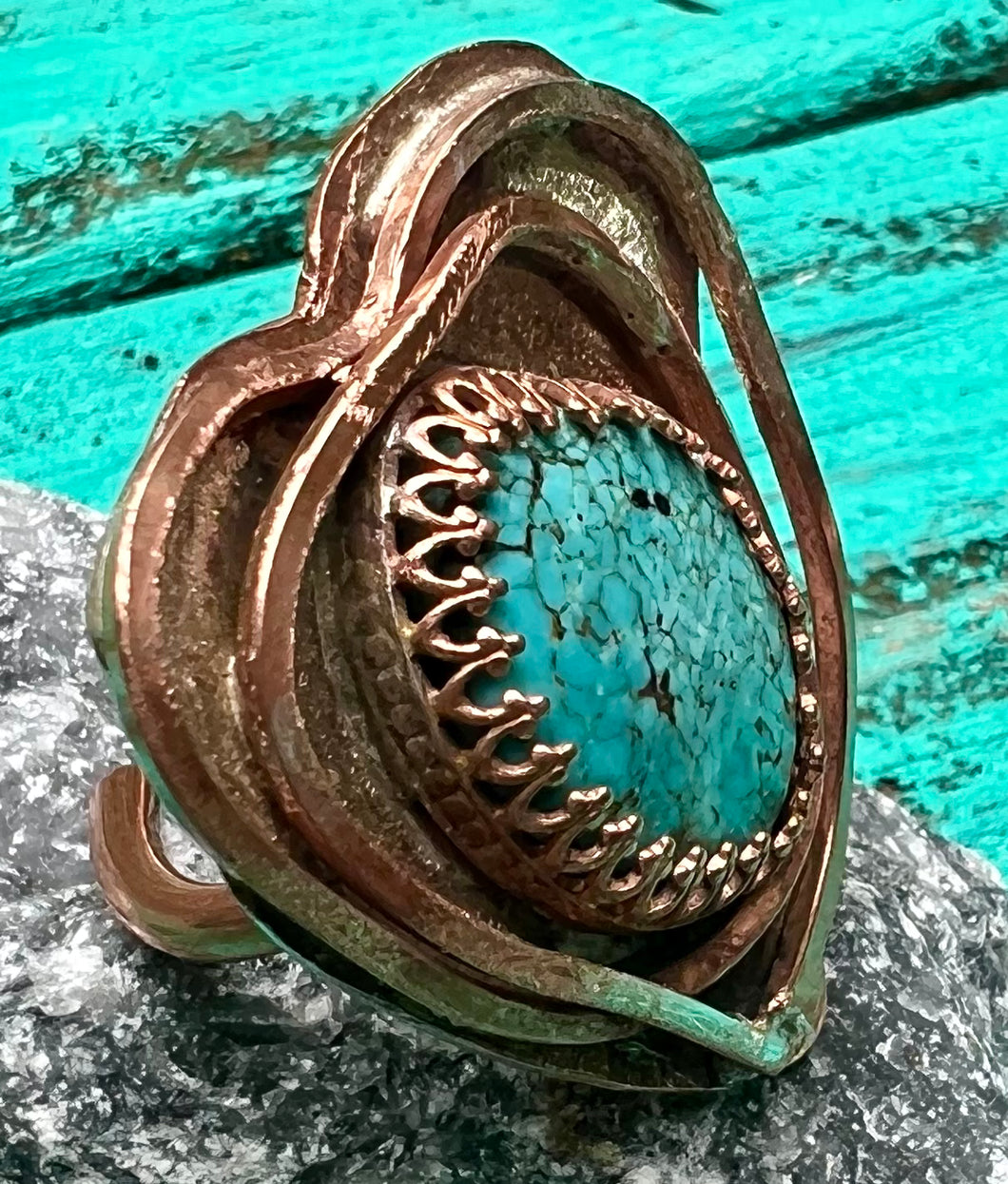 Tibetan Turquoise Copper Heart Adjustable Ring