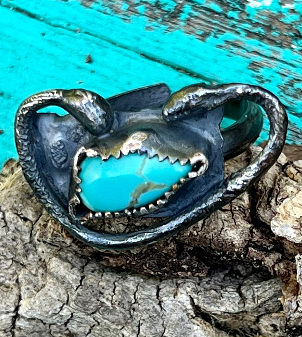 Snake Turquoise Heart Adjustable Sterling Silver Ring