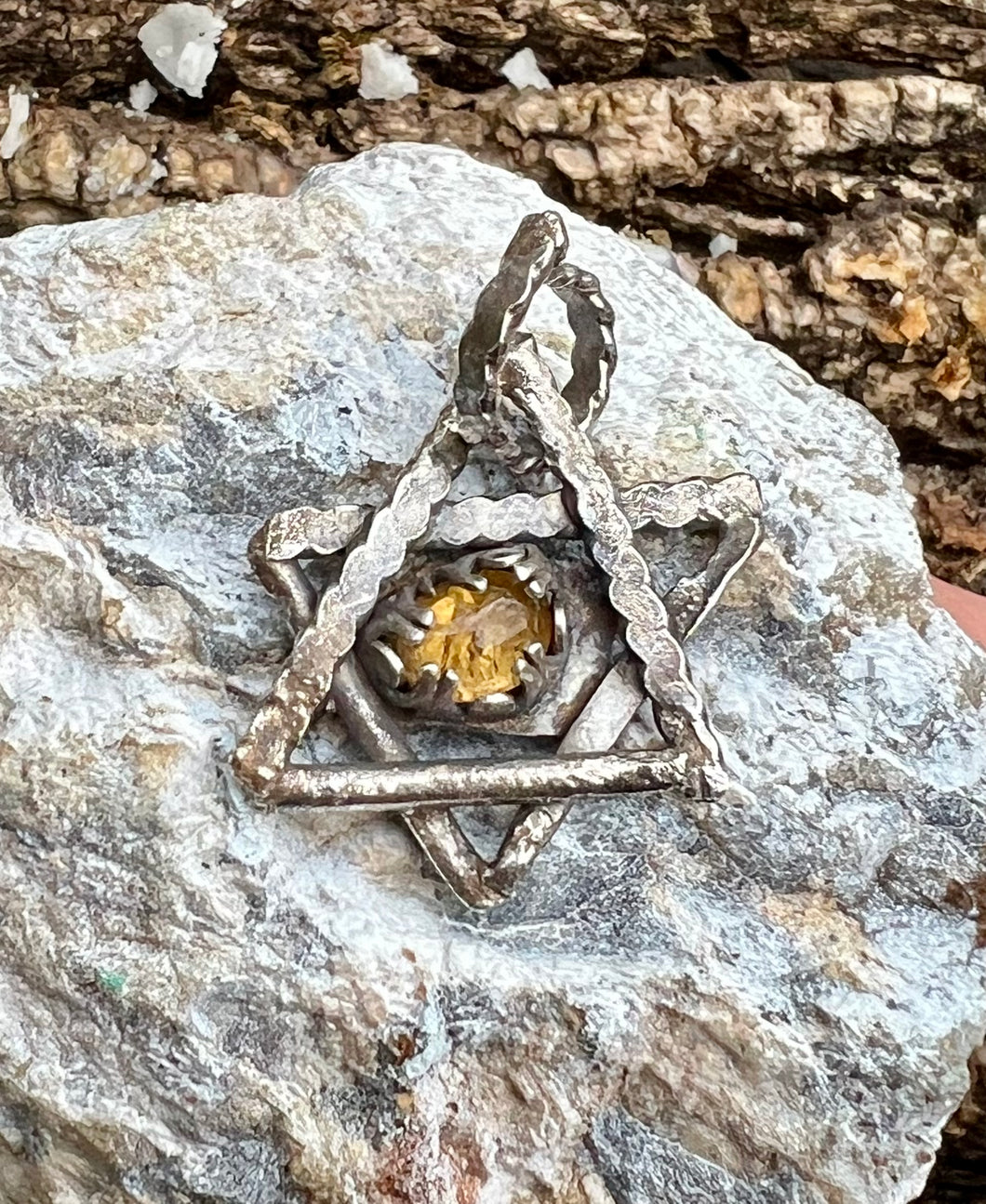 Citrine Jewish Star Sterling Silver Pendant