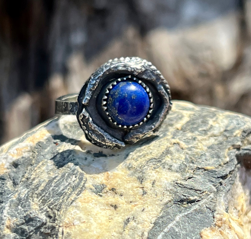 Lapis Lazuli Evil Eye Adjustable Sterling Silver Ring