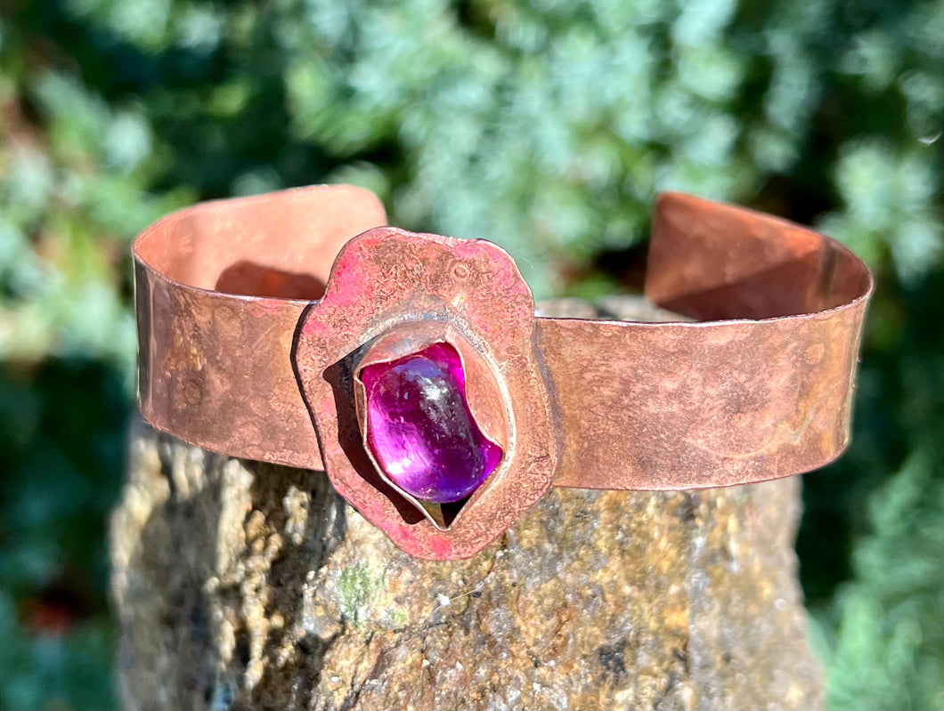 Pink crystal copper bangle bracelet