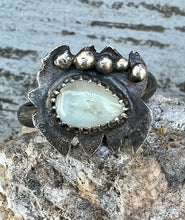Load image into Gallery viewer, Aquamarine, sterling silver adjustable evil eye ring
