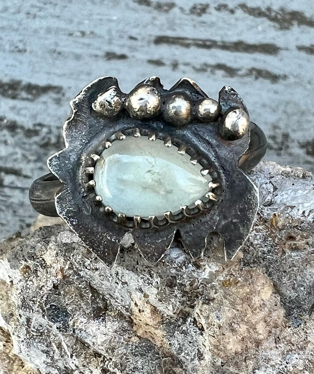 Aquamarine, sterling silver adjustable evil eye ring