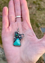 Load image into Gallery viewer, Sonora Turquoise and Emerald sterling silver heart pendant 

