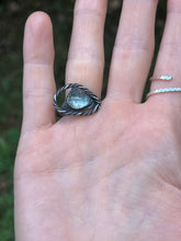 Load image into Gallery viewer, Aquamarine Sterling Silver Adjustable Evil Eye Ring
