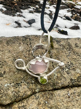Load image into Gallery viewer, Lavender Chalcedony and Peridot Sterling Silver Evil Eye Pendant
