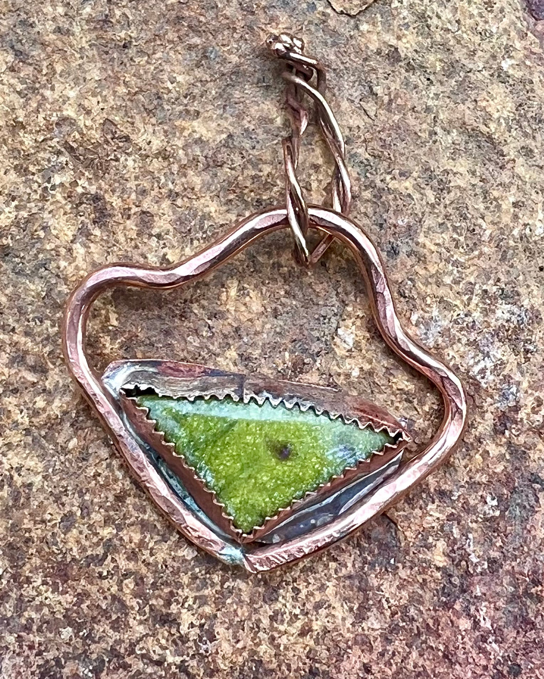 Copper and green stone pendant