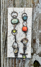 Load image into Gallery viewer, Kyanite, Peridot, Rutilated Quartz, Spiny Oyster Sterling Silver long dangle earrings
