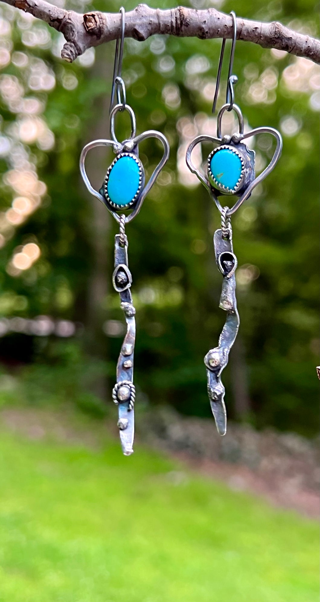Sonoran Turquoise Sterling silver sculptural heart earrings