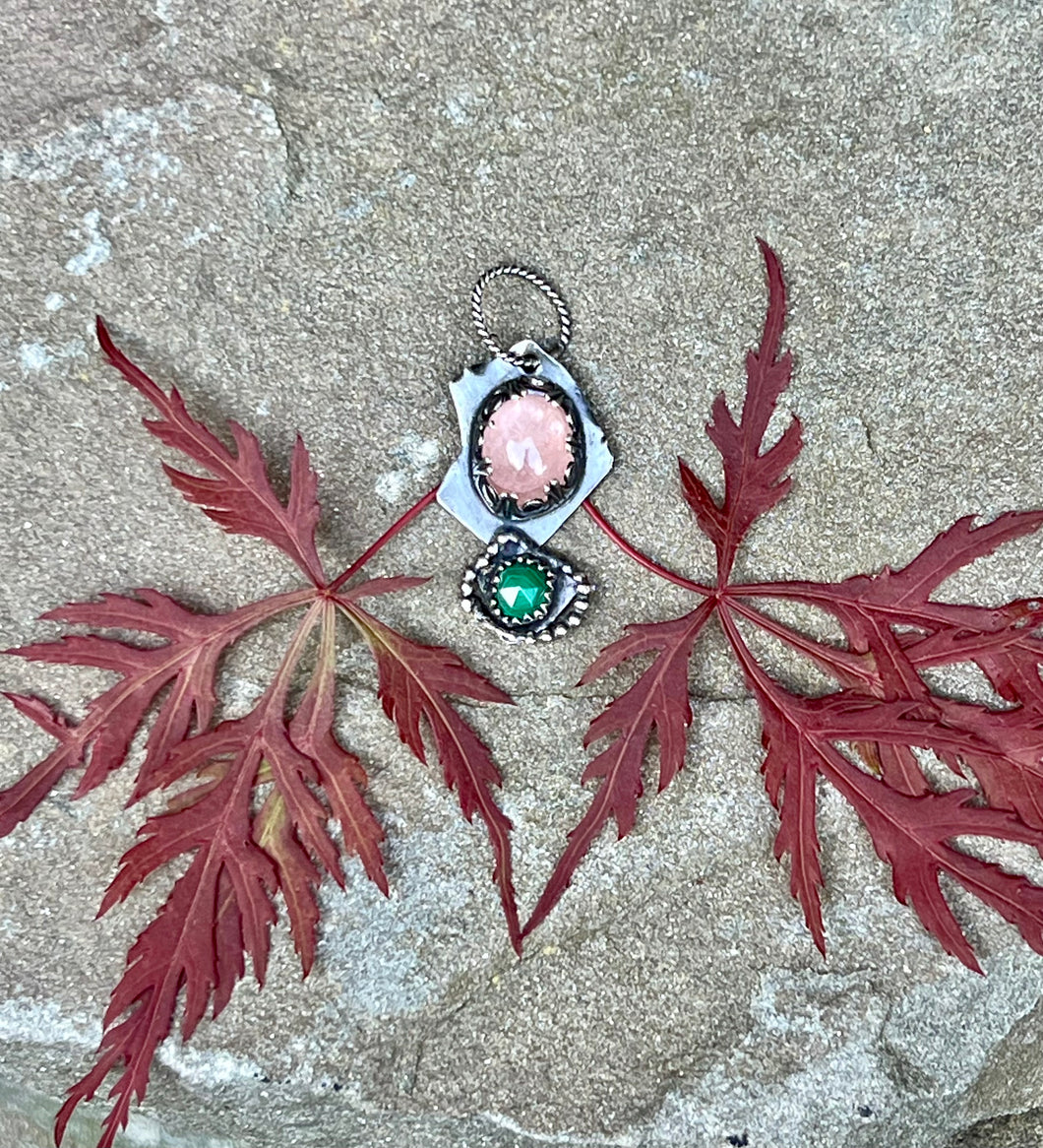 Morganite and Malachite Sterling Silver Pendant