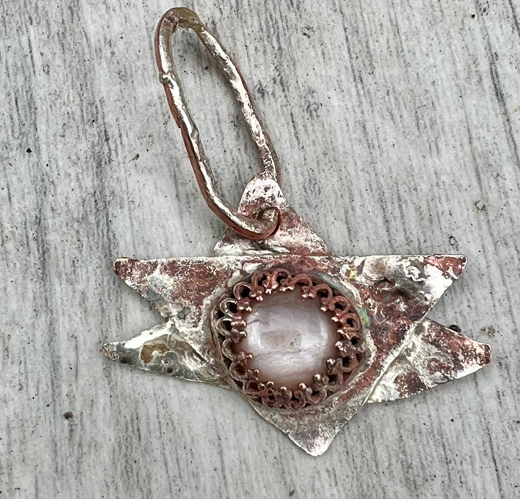 Peach moonstone copper Jewish star pendant