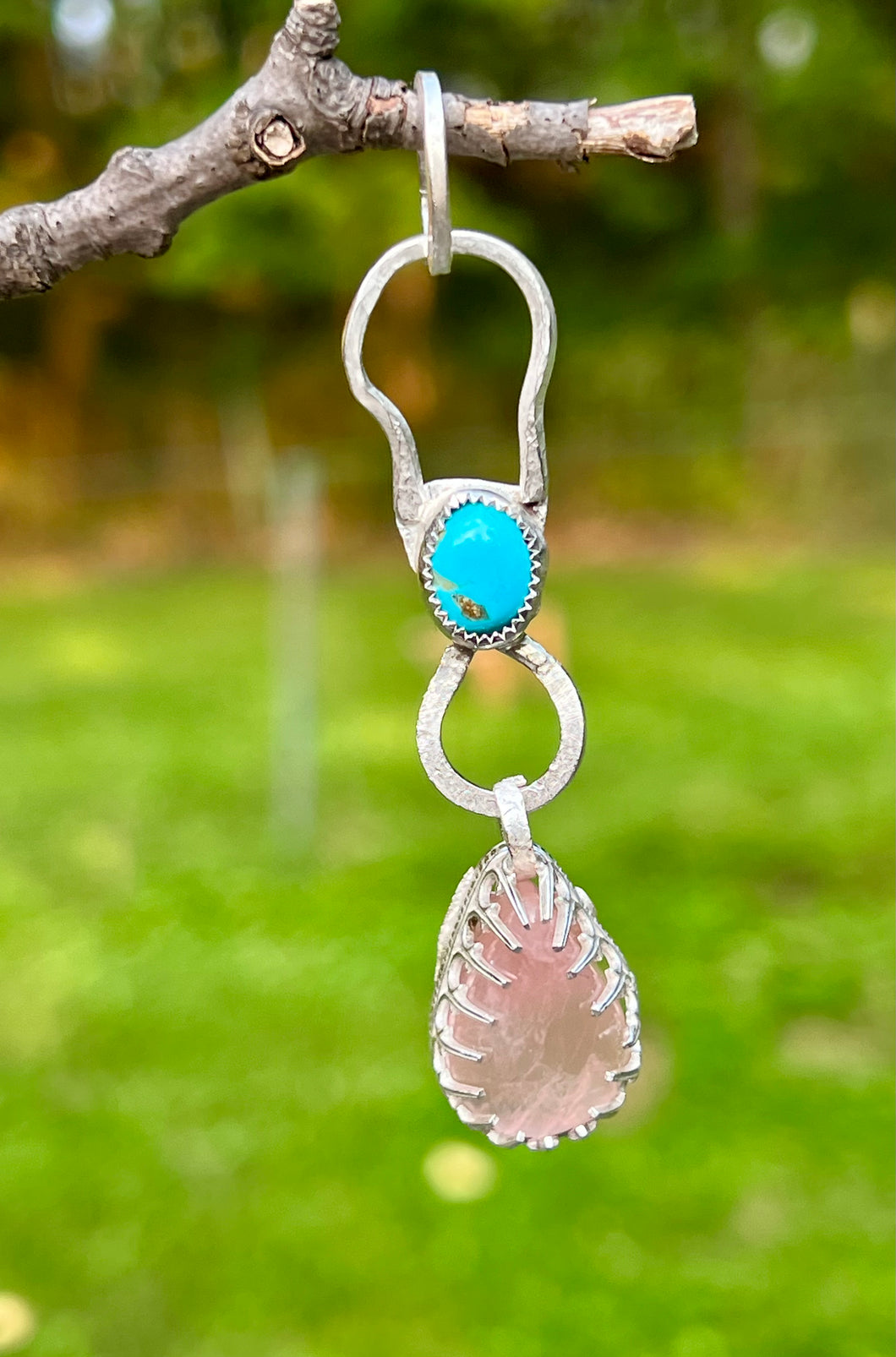 Sonoran Turquoise and Rose Quartz Sterling Silver Pendant