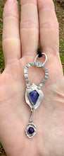 Load image into Gallery viewer, Tanzanite and Amethyst rustic Sterling silver double pendant
