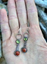 Load image into Gallery viewer, Carnelian and peridot sterling silver earrings
