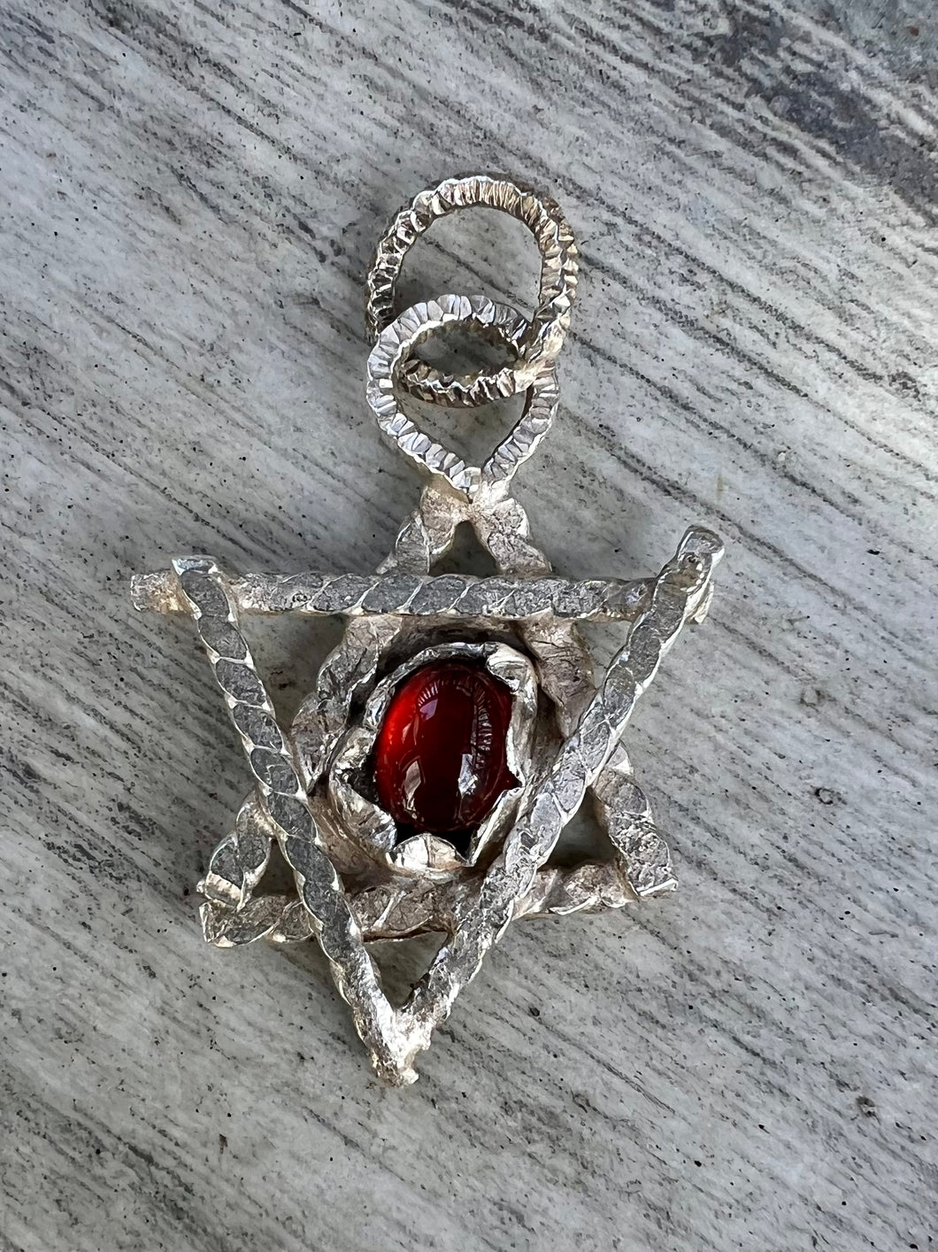 Garnet Sterling silver Jewish star pendant
