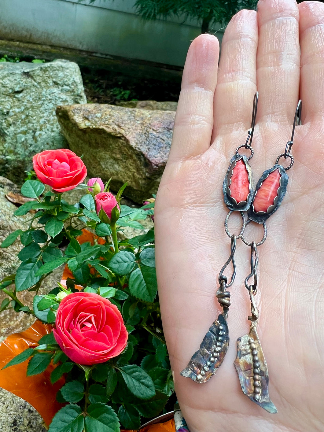 Spiny oyster leaf Sterling silver earrings