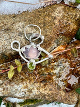 Load image into Gallery viewer, Lavender Chalcedony and Peridot Sterling Silver Evil Eye Pendant

