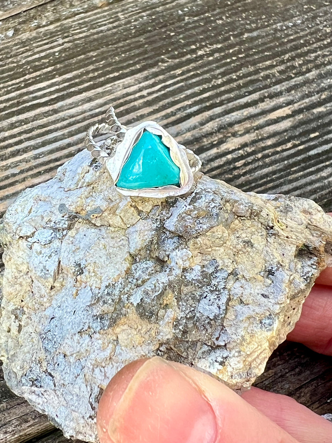 Turquoise Bandit Mine adjustable silver ring
