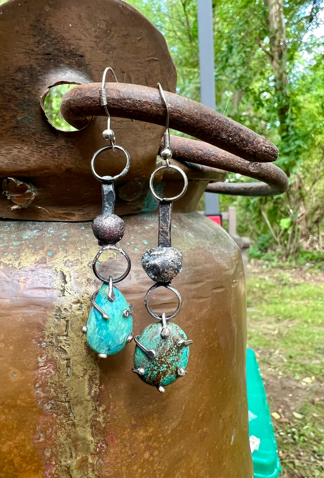 Tibetan Turquoise sterling silver drop earrings