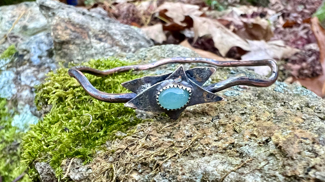 Aquamarine Copper with Sterling silver Jewish star bracelet