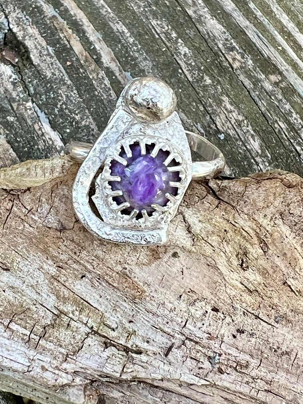 Charoite Sterling silver adjustable ring