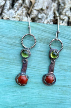 Load image into Gallery viewer, Carnelian and peridot sterling silver earrings
