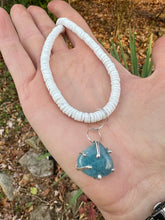 Load image into Gallery viewer, Aquamarine in Sterling silver on a shell necklace (14 inches)
