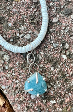 Load image into Gallery viewer, Aquamarine in Sterling silver on a shell necklace (14 inches)
