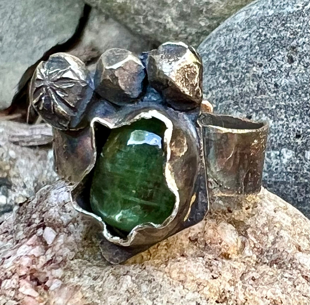 Green Kyanite Sterling silver adjustable ring