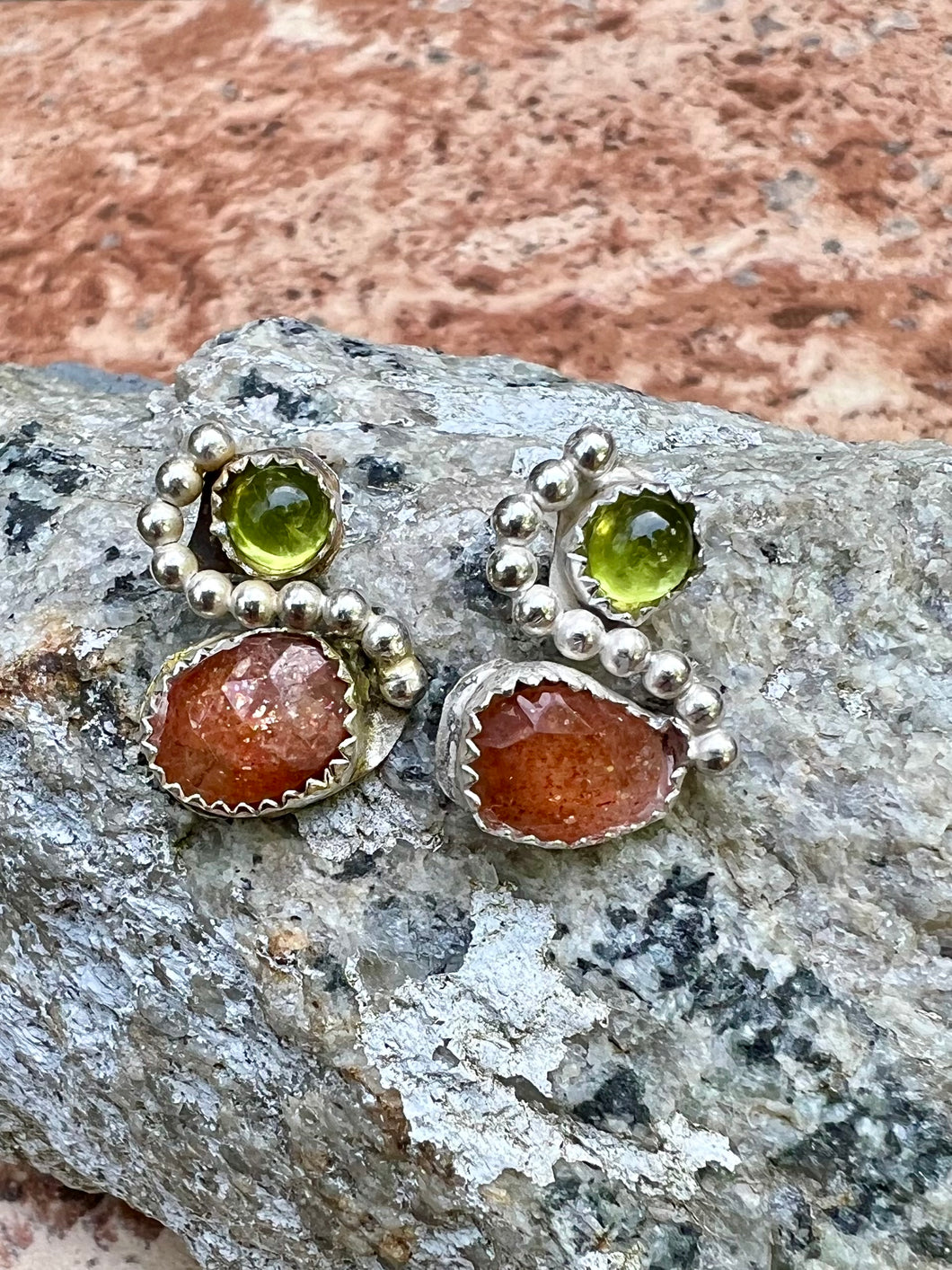 Peridot and Sunstone Sterling Silver Post Earrings