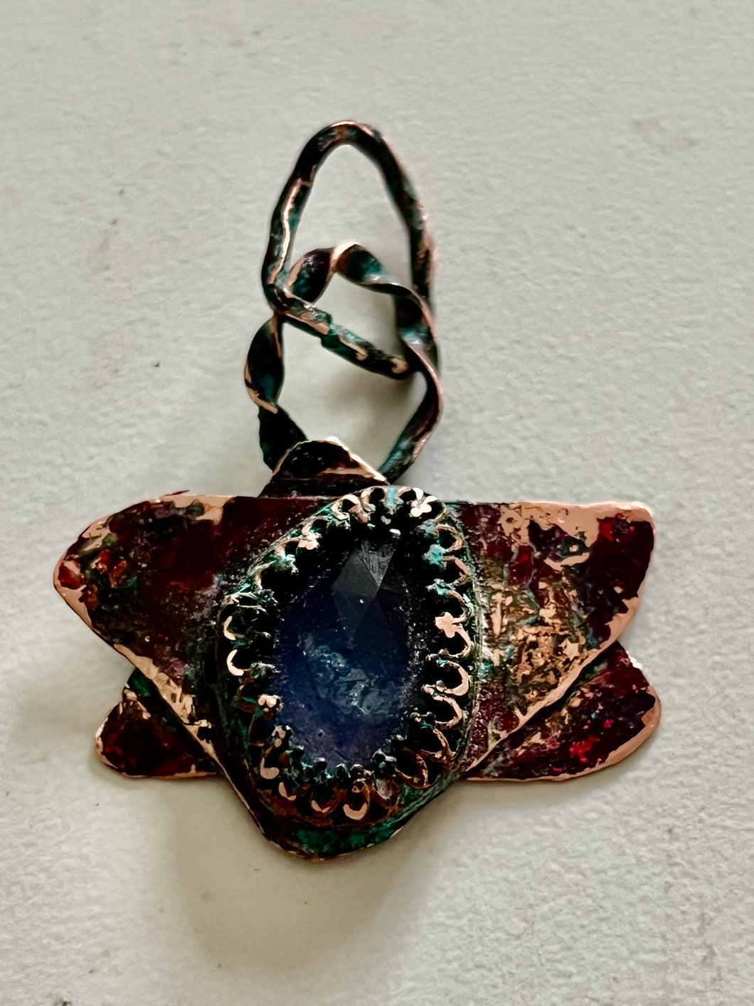 Jewish Star copper pendant with blue