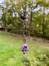 Load image into Gallery viewer, Star Ruby and grape agate heart copper long pendant
