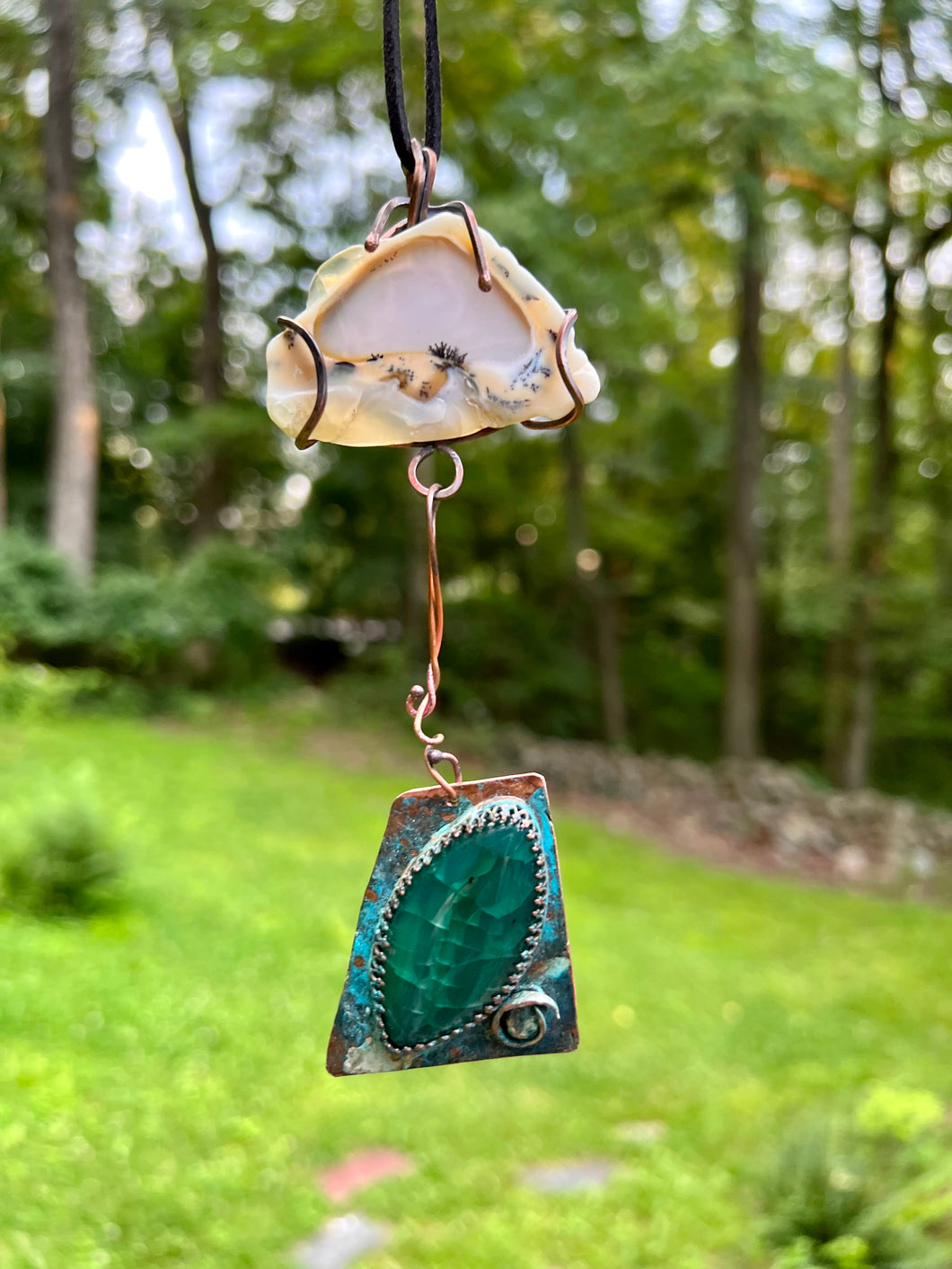 Copper and stone long pendant with Imperial Jasper
