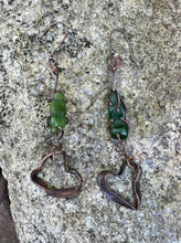 Load image into Gallery viewer, Copper Emerald Heart Earrings
