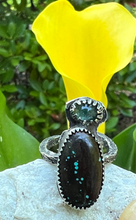 Load image into Gallery viewer, Tibetan Turquoise and Tourmaline Sterling Silver Adjustable Ring
