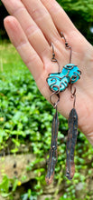 Load image into Gallery viewer, Kingman Turquoise Copper Long Feather Earrings
