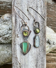 Load image into Gallery viewer, Kyanite, Chrysoprase and Peridot Sterling Silver Earrings
