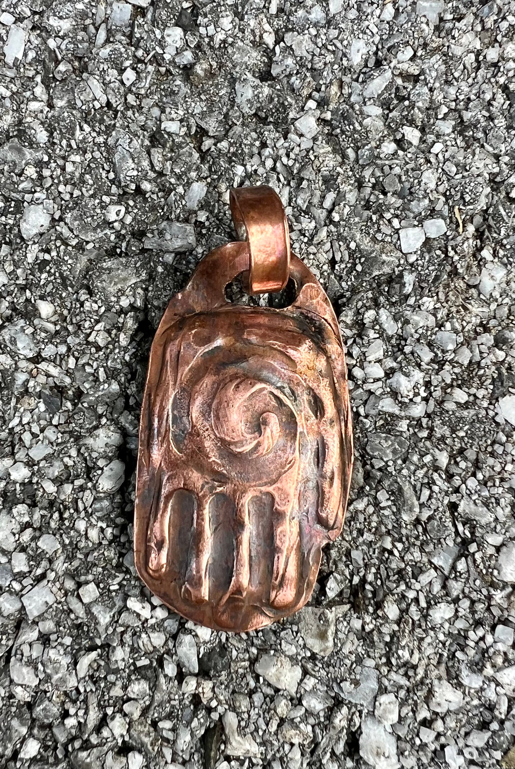 Copper swirl hamsa pendant